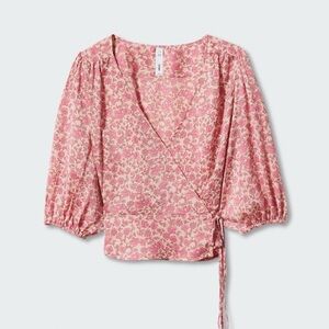 Mango Pink Floral Wrap Blouse